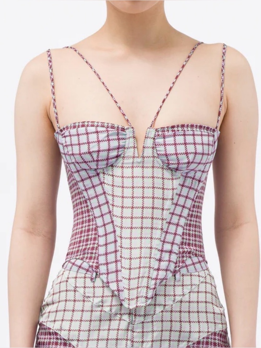 Miaou Aphex Corset Silk Top in Bristol Plaid Size XS Designer Luxury Party